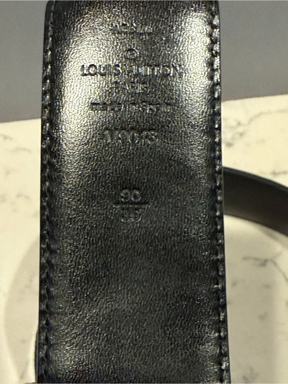Louis Vuitton Black Leather Textured Belt with Subtle Monogram